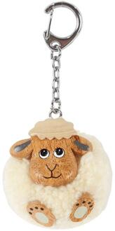 Pom pom sleutelhanger schaap 8x7,5cm wit