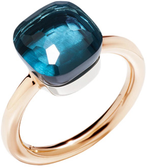 Pomellato Roségouden Ring met Witgoud en Blauwe Londonse Facetgeslepen Topaas Pomellato , Yellow , Dames - 53 Mm,56 MM