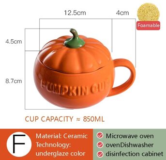 Pompoen Cup Keramische Water Cup Met Deksel Vrouwelijke Leuke Mok Grote Capaciteit Huishoudelijke Koffiekopje Melk Ontbijt Cup 6