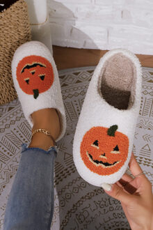 Pompoen Gezicht Slippers Wit
