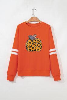 Pompoen Grafische Streep Sweatshirt - maat S Bruin