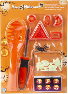 Pompoen snij set - 26 delig - inclusief sjablonen - Halloween Oranje