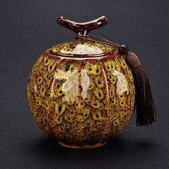 Pompoen Stijl Thee Pot Keramische Thee Vat Zwarte Thee Verzegelde Tank Opslagtank Puer Teacaddy 5 Kleur Optioneel Onsale groot - gouden