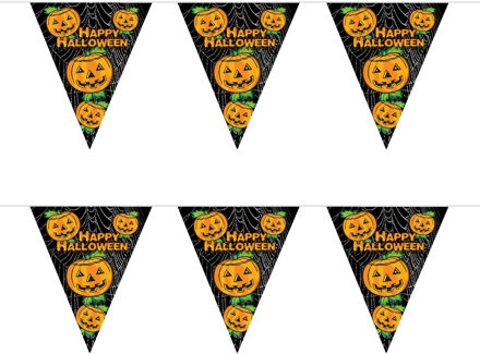Pompoenen Halloween vlaggenlijn feestslinger - 2x - plastic - 450 cm