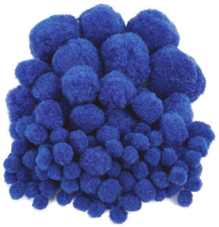 Pompons - 100x - blauw - 10-45 mm - hobby/knutsel materialen