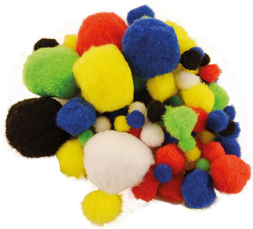 Pompons - 100x - gekleurd - 10-45 mm - hobby/knutsel materialen Multi