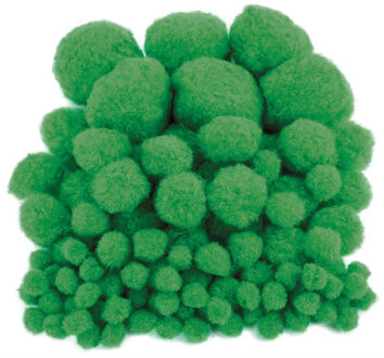 Pompons - 100x - groen - 10-45 mm - hobby/knutsel materialen