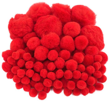 Pompons - 100x - rood - 10-45 mm - hobby/knutsel materialen