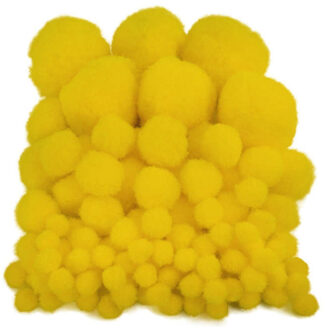 Pompons - 200x - geel - 10-45 mm - hobby/knutsel materialen
