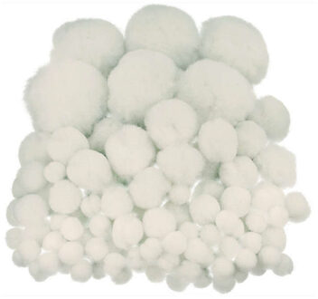 Pompons - 200x - wit - 10-45 mm - hobby/knutsel materialen
