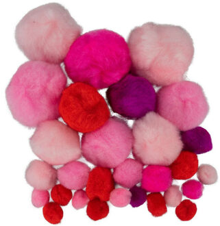 Pompons - 30x - roze tinten - 10-40 mm - hobby/knutsel materialen