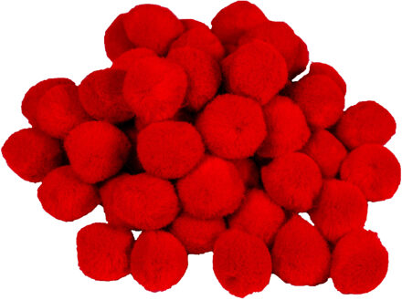 Pompons - 35x - rood - 25 mm - hobby/knutsel materialen