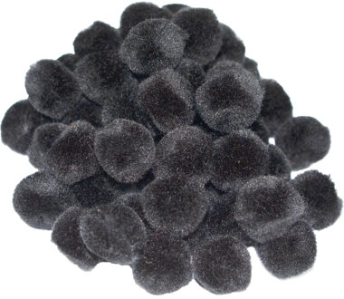 Pompons - 35x - zwart - 25 mm - hobby/knutsel materialen