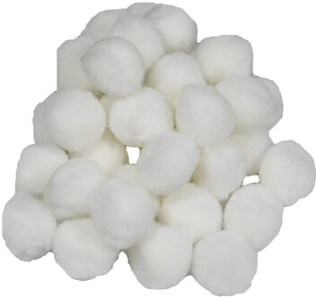 Pompons - 50x - wit - 20 mm - hobby/knutsel materialen