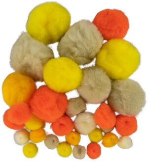 Pompons - 60x - gele tinten - 10-40 mm - hobby/knutsel materialen