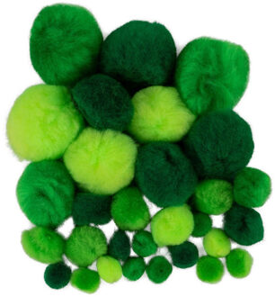 Pompons - 60x - groene tinten - 10-40 mm - hobby/knutsel materialen