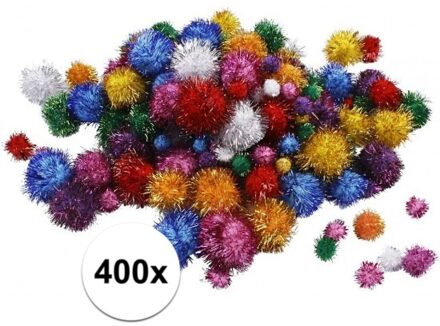 Pompons knutsel set - 400 grams - pastel kleuren - 15-40 mm - hobby/knutsel materialen