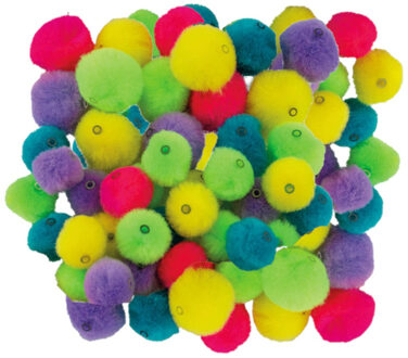 Pompons met buisje - 50x - gekleurd - 15-20 mm - hobby/knutsel materialen Multi