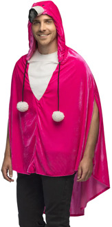 Poncho Flamingo Fluweel Volwassenen Deluxe Roze, Multikleur - Print