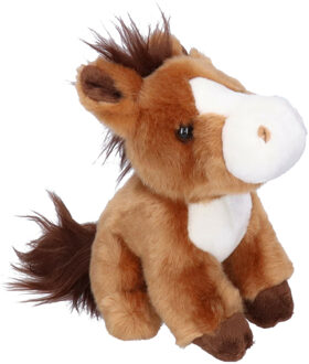 Pony/paard pluche knuffeldier - 18 cm - bruin - boerderijdieren knuffels - Knuffel boederijdieren