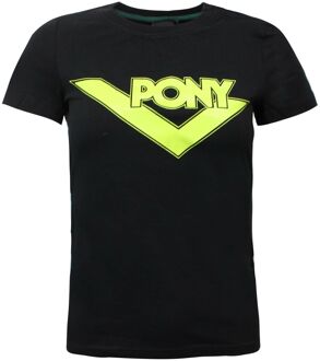 Pony T-shirt met korte mouwen voor dames Grafische top met merkopdruk Zwart 912W2A72BLK - maat L