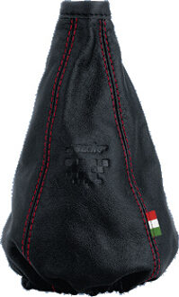 Pookhoes Cuffia - 125x125mm/Ø140 - Zwart Leder + Rode stiksels