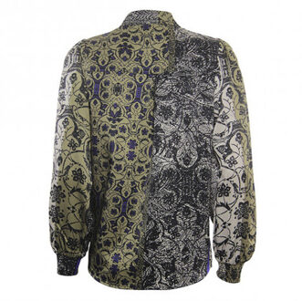 Poools Blouse 333229 olive/black - maat 40 Veelkleurig