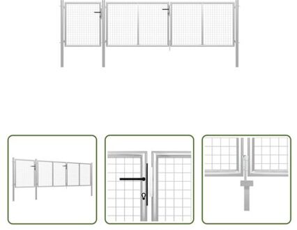 Poort 400x75 cm staal zilverkleurig - Tuinpoort