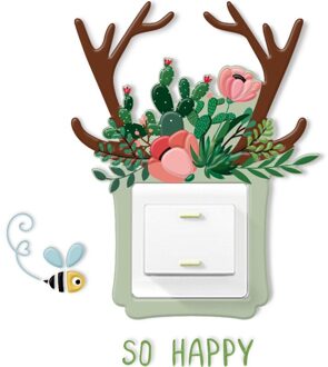 Pop Leuke Dieren Planten Flamingo Zwaan Licht 3D Switch Covers Plakken Muursticker Voor Kids Baby Nursery Slaapkamer Thuis Decal decor Antlers