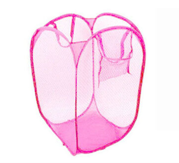 Pop Up Meerdere Kleur Kleren Wassen Wasmand Bag Opvouwbare Mesh Opslag Speelgoed Container Organisatie Opslag Huishouden B roze