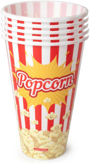 Popcorn bak - 20x - rood/wit retro print - kunststof - 12 x 18 cm - 1 liter - herbruikbaar