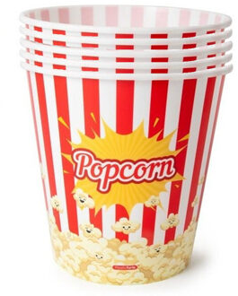 Popcorn bak - 6x - rood/wit retro print - kunststof - 18 x 18 cm - 2.8 liter - herbruikbaar