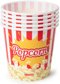 Popcorn bak - 8x - rood/wit retro print - kunststof - 14 x 13 cm - 1.2 liter - herbruikbaar