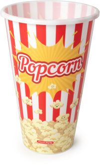Popcorn bak - rood/wit retro print - kunststof - 12 x 18 cm - 1 liter - herbruikbaar