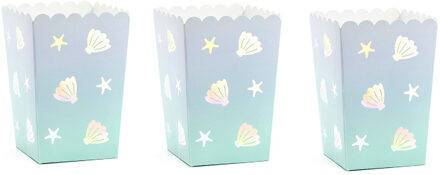 Popcorn bakjes - 24 stuks - zeemeermin/oceaan thema - 12,5 cm - chips/snoepbakjes