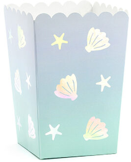 Popcorn bakjes - zeemeermin/oceaan thema - 12,5 cm - Setje van 6 stuks - chips/snoepbakjes