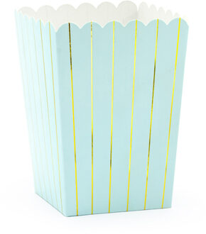 Popcornbakjes Strepen Lichtblauw/Goud (6st) Blauw, Multikleur - Print