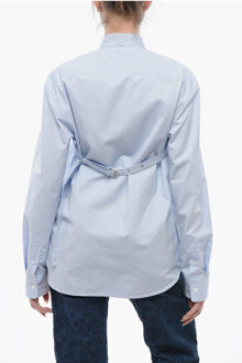 Popeline Katoenen CROSS BELT Mandarijn Shirt in Lichtblauw - maat EU 36 / IT 40