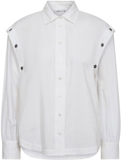 Poplin blouse met afneembare mouwen Button  wit - S,M,L,