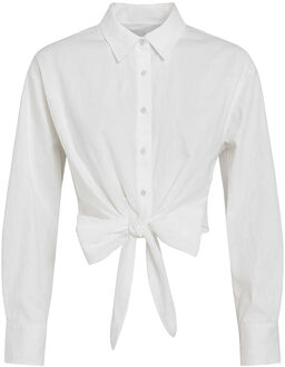 Poplin blouse met geknoopt detail David  wit