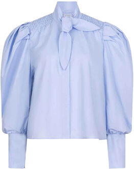 Poplin blouse met strik detail Casson  blauw - 36,38,40,42,