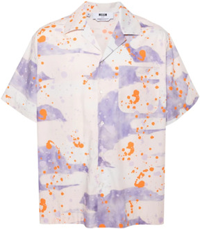 Poplin Bowling Shirt Print Msgm , Multicolor , Heren - L,M
