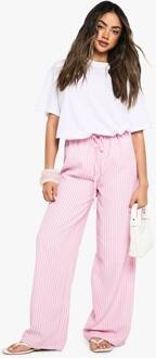 Poplin Gestreepte Broek Met Trekkoord, Pink - 36