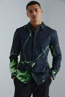Poplin Overhemd Met Lange Mouwen En Abstracte Print, Black - S