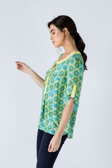 Poplin Top met print en gele bies Groen - EU 36 / UK 8