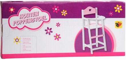 Poppen Kinderstoeltje Hout Wit met Roze -HARTJE afm. 26,5 x 21,5 x 53cm
