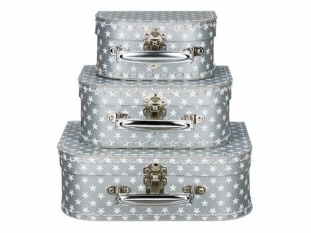 Poppen koffertje zilver sterren 16 cm