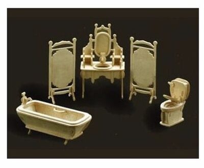 Poppenhuis badkamer meubeltjes set - hout - 5-delig - DIY bouwset Bruin