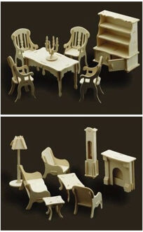 Poppenhuis meubels/meubeltjes huiskamer en eetkamer
