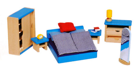 Poppenhuismeubeltjes: MODERNE SLAAPKAMER 14-delig (incl. bedlinnen, excl.